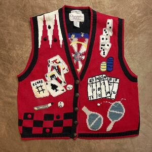 Christopher & Banks Vintage 90s Hand Embroidered Casino Game Sweater Vest Knit